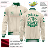 Custom Cream Kelly Green-White Bomber Varsity Letterman Zipper Jacket