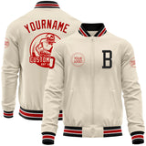 Custom Cream Red-Black Bomber Varsity Letterman Zipper Jacket