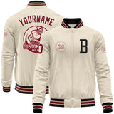 Custom Cream Crimson Black-City Cream Bomber Varsity Letterman Zipper Jacket