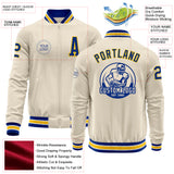 Custom Cream Royal Yellow-White Bomber Varsity Letterman Zipper Jacket