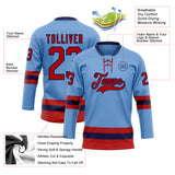 Custom Light Blue Red-Navy Hockey Lace Neck Jersey