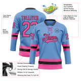 Custom Light Blue Pink-Black Hockey Lace Neck Jersey