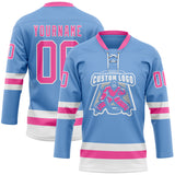 Custom Light Blue Pink-White Hockey Lace Neck Jersey