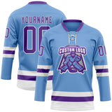 Custom Light Blue Purple-White Hockey Lace Neck Jersey