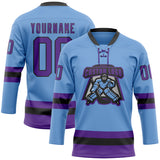 Custom Light Blue Purple-Black Hockey Lace Neck Jersey