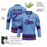 Custom Light Blue Purple-Black Hockey Lace Neck Jersey