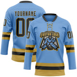 Custom Light Blue Black-Old Gold Hockey Lace Neck Jersey