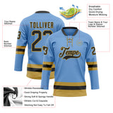 Custom Light Blue Black-Old Gold Hockey Lace Neck Jersey