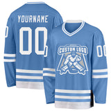 Custom Light Blue White Hockey Jersey