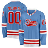 Custom Light Blue Red-White Hockey Jersey