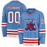 Custom Light Blue Royal-Red Hockey Jersey