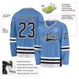 Custom Light Blue Black-White Hockey Jersey