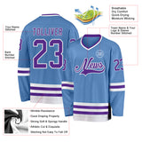 Custom Light Blue Purple-White Hockey Jersey