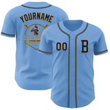 Custom Light Blue Navy-Old Gold Authentic Baseball Jersey