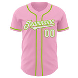 Custom Light Pink White-Neon Green Authentic Baseball Jersey