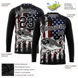 Custom Black Red-Royal 3D American Flag And Carp Fish Fishing Long Sleeve Performance T-Shirt