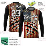 Custom Black White 3D Animal Deer Hunting American Flag Long Sleeve Performance T-Shir