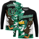 Custom Black Kelly Green-Camo 3D Animal Duck Hunting Long Sleeve Performance T-Shirt