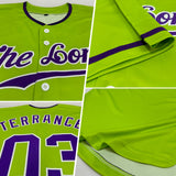 Custom Neon Green Purple-White Authentic Baseball Jersey