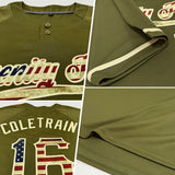 Custom Olive Vintage USA Flag-City Cream Salute To Service Two-Button Unisex Softball Jersey