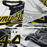 Custom Graffiti Pattern Black-Old Gold 3D Two-Button Unisex Softball Jersey