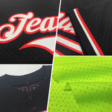 Custom Neon Green Navy-Gold Mesh Authentic Throwback Baseball Jersey