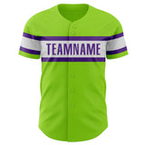 Custom Neon Green White-Purple Authentic Baseball Jersey