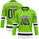 Custom Neon Green Black-White Hockey Lace Neck Jersey