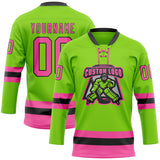 Custom Neon Green Pink-Black Hockey Lace Neck Jersey