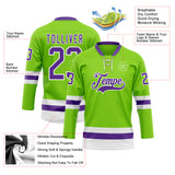 Custom Neon Green Purple-White Hockey Lace Neck Jersey