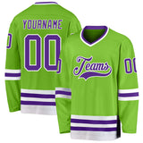 Custom Neon Green Purple-White Hockey Jersey