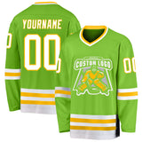 Custom Neon Green White-Gold Hockey Jersey