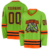 Custom Neon Green Black-Orange Hockey Jersey