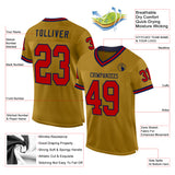 Custom Old Gold Red-Navy Mesh Authentic Throwback Football Jersey