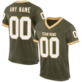 Custom Olive White-Old Gold Mesh Authentic Throwback Salute To Service Football Jersey