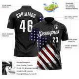 Custom Black White 3D Bowling American Flag Performance Polo Shirt