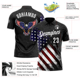 Custom Black White 3D Bowling American Flag Eagle Performance Polo Shirt