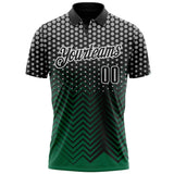 Custom Black Kelly Green-Gray 3D Bowling Geometric Shape Performance Polo Shirt