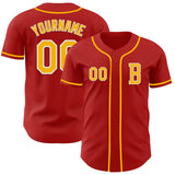 Custom Red Gold-White Authentic Baseball Jersey