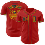 Custom Red Navy-Yellow Authentic Baseball Jersey