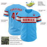 Custom Sky Blue Red-White Authentic Baseball Jersey