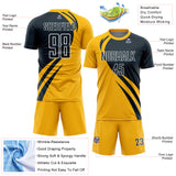 Custom Gold Navy-White Curve Lines Sublimation Soccer Uniform Jersey