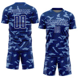 Custom Royal White Geometric Shapes Sublimation Soccer Uniform Jersey