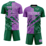 Custom Graffiti Pattern Medium Purple-Kelly Green Scratch Sublimation Soccer Uniform Jersey