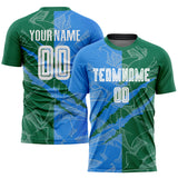 Custom Graffiti Pattern Powder Blue-Kelly Green Scratch Sublimation Soccer Uniform Jersey