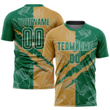 Custom Graffiti Pattern Kelly Green-Old Gold Scratch Sublimation Soccer Uniform Jersey