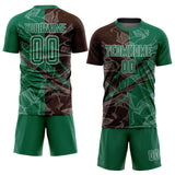 Custom Graffiti Pattern Kelly Green-Brown Scratch Sublimation Soccer Uniform Jersey