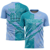 Custom Graffiti Pattern Teal-Light Blue Scratch Sublimation Soccer Uniform Jersey