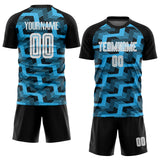 Custom Black White-Sky Blue Line Sublimation Soccer Uniform Jersey