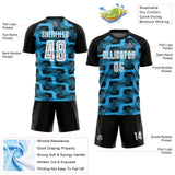 Custom Black White-Sky Blue Line Sublimation Soccer Uniform Jersey